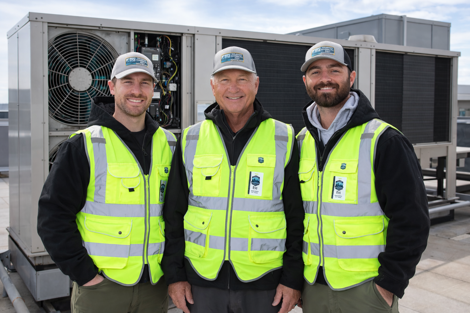 HVAC technicians on a rooftop