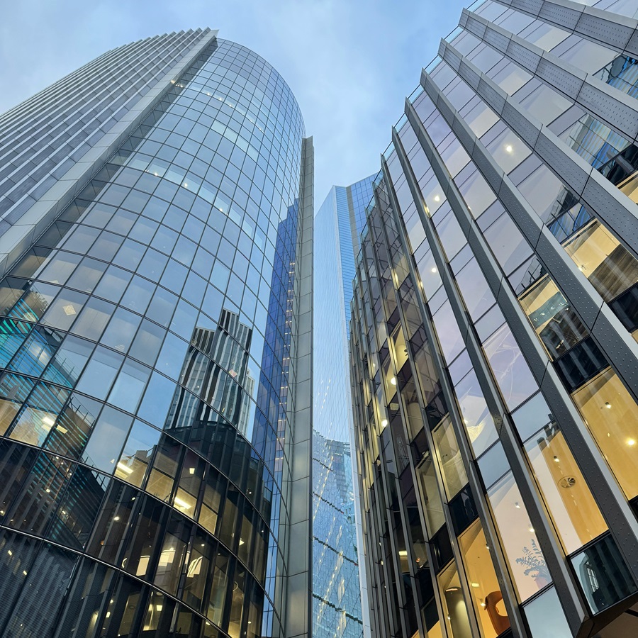 Upward view of class a office buildings