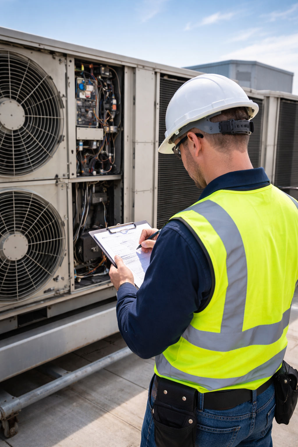 Technician doing an HVAC System Inspection